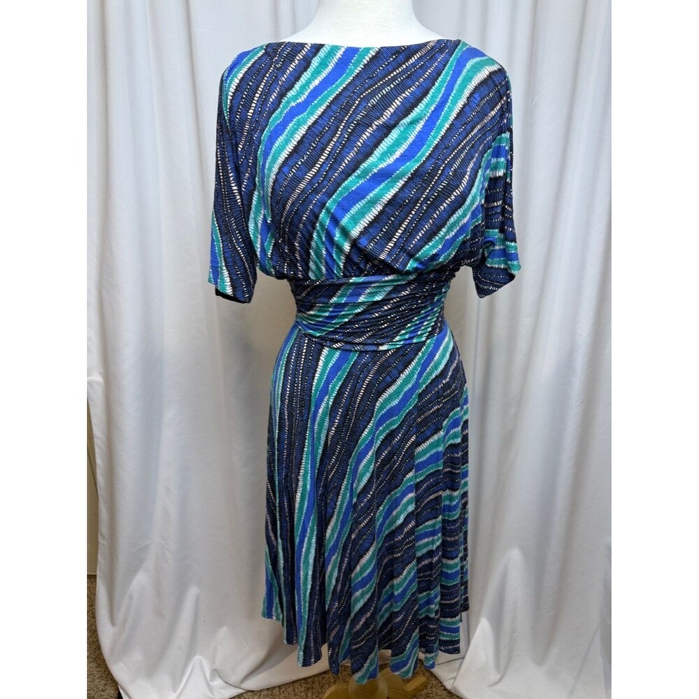 Plenty by Tracy Reese Navy, Teal & Blue Wave-Stripe Dress, Medium